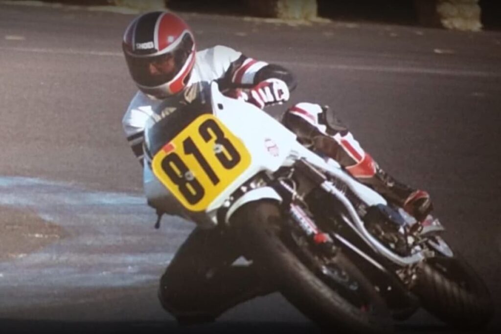 a motorcycle racer leaned over