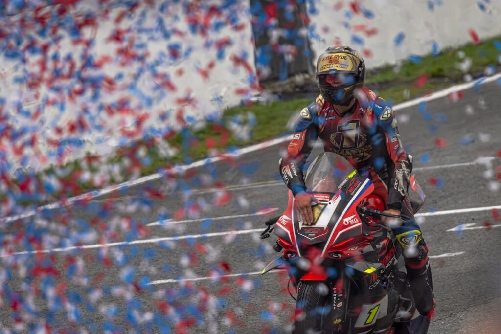 A celebration of the champion at the British Superbike race