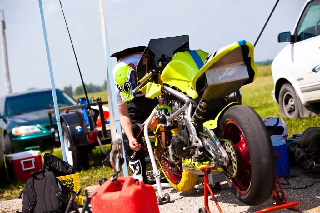 a race motorcycle in a pit